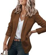 Damen nan legerer taillierter Blazer mit dreiviertelärmeln und offener Vorderseite Drune – Braun