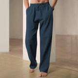 Herren nan lockere Leinen-Hose mit Elastikbund und Seitentaschen Drune – Navyblau