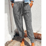 Damen nan lässige Leoparden-Print Jogginghose mit Tunnelzug, Eingrifftaschen und elastischen Bündchen Drune – Grau