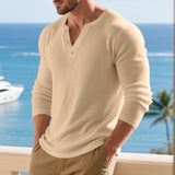 Herren nan lässiges Thermo Langarmshirt mit Strukturstrick und Knopfleiste Drune – Khaki