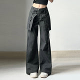 Damen stylische Utility-Hose mit weitem Schnitt und verstellbaren Binde-Details Drune – Schwarz