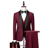 Herren Klassisch Hochzeitsgast Anzug | Slim Fit – Weinrot / 3 Pcs Satz