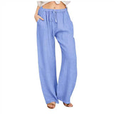 Damen nan weite Leinenhose mit Tunnelzug, hoher Bund und praktischen Seitentaschen Drune – Blau