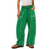 Damen nan weite Lounge-Hose mit Kordelzug, Kontrastpaspelierung und Cargo-Taschen Drune – Neongrün