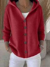 Damen nan Kapuzen-Cardigan mit Knopfleiste und lässiger Oversize-Passform Drune – Weinrot