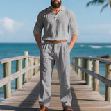 Herren nan elegante Leinenhose mit Bundfalten, geradem Bein und verdecktem Hakenverschluss Drune – Grau