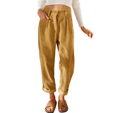 Damen nan weiche weite Cordhose mit hoher Taille, Bundfalten und umgeschlagenem Saum Drune – Khaki