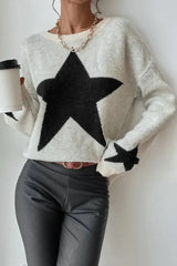 Damen-winterpullover mit sternen-print – modischer pullover mit langen armeln – Aprikosenfarbe
