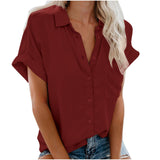 Loise | Damen Kragen Knopfbluse | Kurzarm – Burgundisch