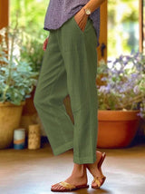 Damen nan lässige Cropped-Hose mit geradem Bein, dezenter Bügelfalte und seitlichen Eingrifftaschen Drune – Militärgrün