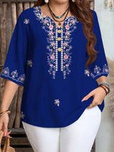Damen Bluse mit Blumenmuster und Knopfleiste Drune – Blau