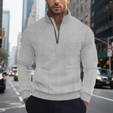 Herren nan Zopfmuster-Halbzip-Pullover mit Stehkragen, strukturierter Passe und geripptem Saum Drune – Grau
