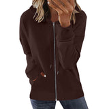 Damen nan Kapuzenjacke mit durchgehendem Reißverschluss, Kängurutaschen und elastischen Bündchen Drune – Kaffeebraun
