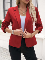 Damen nan taillierter Longblazer mit Revers, gerafften 3/4-Ärmeln und Eingrifftaschen Drune – Rot