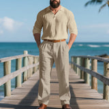 Herren nan elegante Leinenhose mit Bundfalten, geradem Bein und verdecktem Hakenverschluss Drune – Hellkhaki