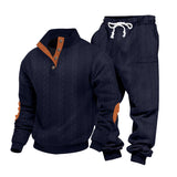 Herren nan Strick-Relax-Set mit Zopfmuster-Halbkragenpullover und Kordel-Jogger Drune – Navyblau