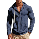 Herren nan figurbetonte Kapuzenhemd-Jacke aus Baumwollmix mit Druckknopfleiste und Kängurutasche Drune – Navyblau