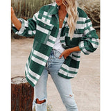 Damen nan karierte Overshirtjacke mit Brusttaschen und lockerer Passform Drune – Grün