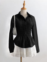 Damen nan taillierte Hemdbluse mit geraffter Brustpartie und Schößchen Drune – C6