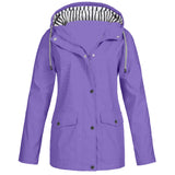 Damen nan wasserdichter Parka mit Kapuze, Kordelzug und aufgesetzten Taschen Drune – Violett