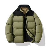Gefütterte Herren Steppjacke mit hohem Kragen – Olivgrün