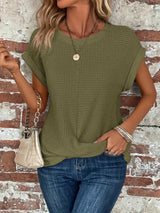 Daisy | Waffelmuster Rundhals Top – Olivgrün