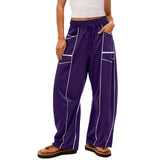 Damen nan weite Lounge-Hose mit Kordelzug, Kontrastpaspelierung und Cargo-Taschen Drune – Lila