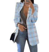 Damen nan taillierter Karoblazer Longline mit strukturierter Schulterpartie und offener Front Drune – Hellblau
