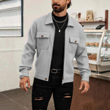 Herren nan CPO-inspiriertes Overshirt-Jacke mit aufgesetzten Brusttaschen und Reißverschluss Drune – Hellgrau