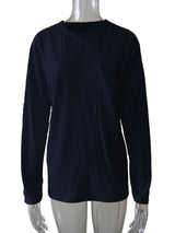 Damen nan legeres Langarmshirt mit V-Notch-Ausschnitt, Brusttasche und lockerer Oversize-Passform Drune – Ohne Tasche – Marineblau, Langarm