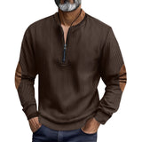 Herren eleganter Pullover mit Stehkragen und modischen Ledereinsätzen Aliams – Braun