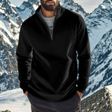 Herren nan halbhoher Reißverschluss-Sweatpullover mit Stehkragen weichem Fleecefutter und elastischen Bündchen Drune – Schwarz