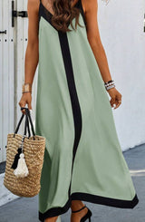 Adeltraud | Fließendes V-neck Maxi-Kleid mit kontrastreichen Details – Mintgrün