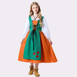 Damen nan folkloristisches Kinderdirndl mit geschnürtem Mieder und bestickter Schürze Drune – Grünes Kleid im Fake-Layer-Stil