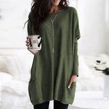 Damen nan oversized Longshirt mit Kontrastblock und aufgesetzten Taschen Drune – Militärgrün