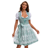 Damen nan traditionelles Dirndlkleid mit Herzausschnitt geschnürter Taille und Spitzen-Schürze Drune – 753870 Grün（Oberteil + Rock + Schürze + Schleife）
