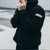 Herren Fleece Hoodie mit Kängurutasche und hohem Kragen Aliams – Schwarz