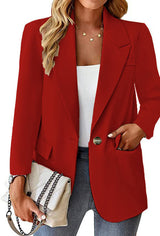 Damen nan taillierter Blazer mit Ein-Knopf-Verschluss Reverskragen und Pattentaschen Drune – Rot