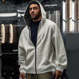 Herren nan oversized Zip-Hoodie mit durchgehendem Reißverschluss, Kängurutasche und gerippten Bündchen Drune – Hellgrau
