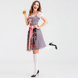 Damen nan traditionelles Kurzdirndl mit Spitzenärmeln, Schnürung und floraler Schürze Drune – Rosa【Oberteil + Rock + Schürze + Schleife】