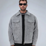 Herren lässige Suede Jacke Drune – Grau