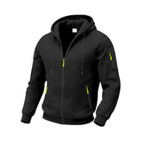 Herren nan funktionale Kapuzen-Sweatjacke mit durchgehendem Reißverschluss, Ärmeltasche und wasserabweisenden Reißverschlüssen Drune – Schwarz