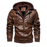 Herren Lederjacke mit Kapuze und Taschen – Dunkelbraun 2