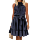 Elegantes Rundhalsausschnitt-Halterkleid - Sommerlicher Style – Marineblau