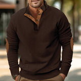 Herren nan strukturiertes Rugby-Pullover mit Stehkragen, Knopfleiste und Leder-Ellenbogenpatches Drune – Braun