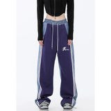 Damen nan weite Jogginghose mit hoher Taille und Jeansstoffeinsätzen sowie Seitenstreifen Drune – Violett 21113