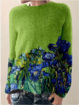 Sofia - Gestrickter Damenpullover mit 3D-Blumendruck – Smaragdgrün