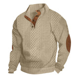Herren nan grobstrukturierter Halfzip-Strickpullover mit kontrastreicher Knopfleiste und Ellbogenpatches Drune – Khaki