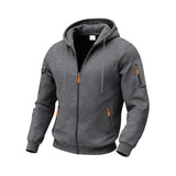 Herren nan funktionale Kapuzen-Sweatjacke mit durchgehendem Reißverschluss, Ärmeltasche und wasserabweisenden Reißverschlüssen Drune – Dunkelgrau