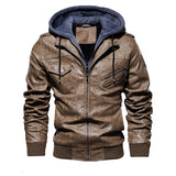 Herren Lederjacke mit Kapuze und Taschen – Braun